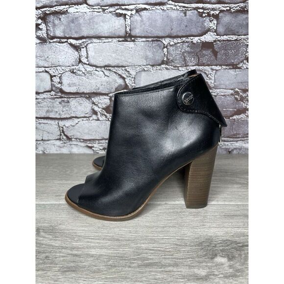 Coach Labelle Black Leather Open Toe Booties Heels Shoes Women’s Sz 7B US/37EU - Picture 12 of 16